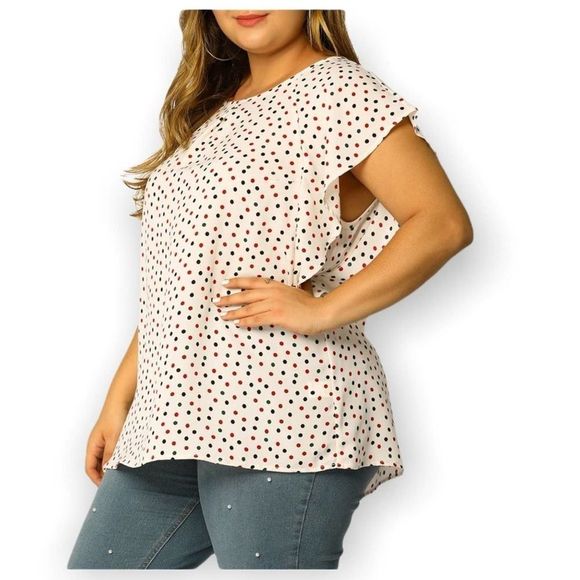 NWT Agnes Orinda Polka Dot Raglan Sleeve Oversized Chiffon Blouse Size 3X - Picture 1 of 9